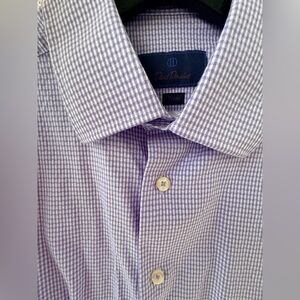 David Donahue like new Men's Lavender Gingham Shirt 17, 34/35